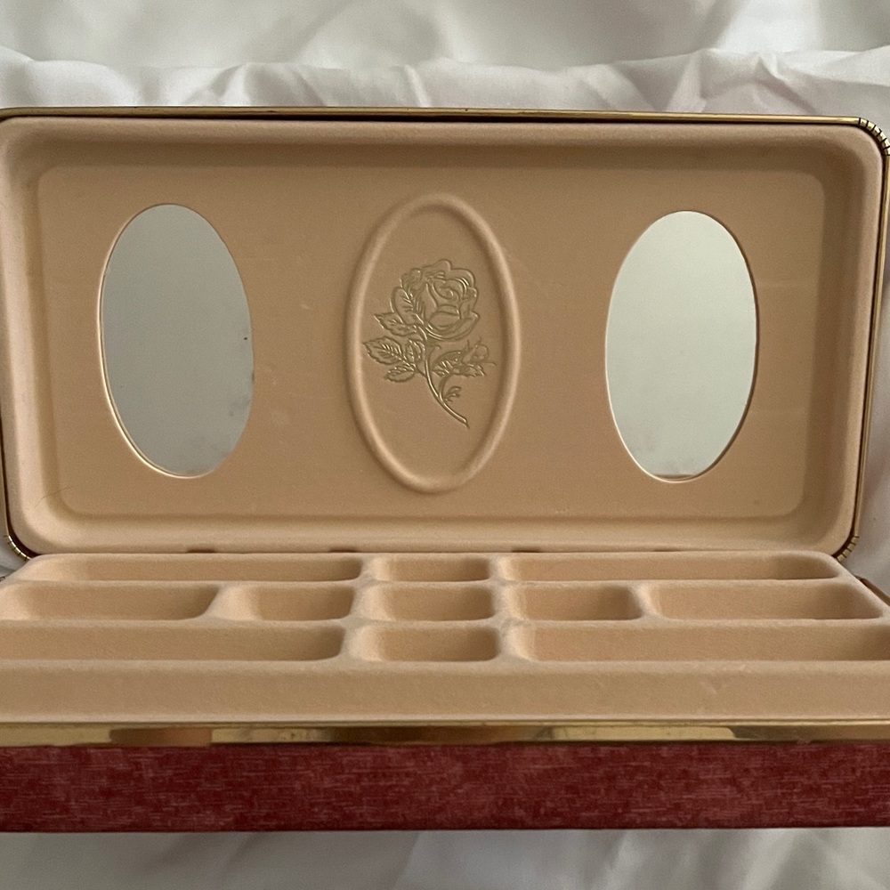 Jewelry Box with Mirror and Rose Design